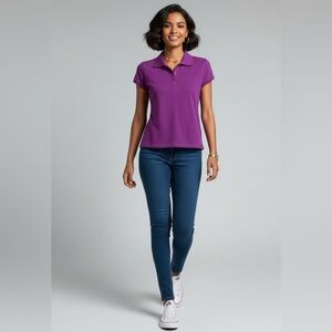 Gloria Vanderbilt Petite Purple Short Sleeve Polo Shirt
